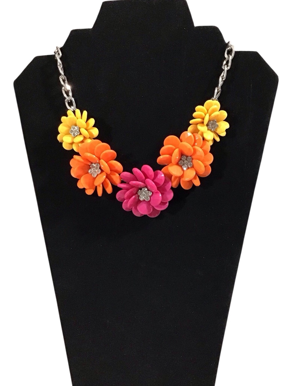 Floral Statement Necklace Pink Orange Yellow Flowers Fashion Jewelry